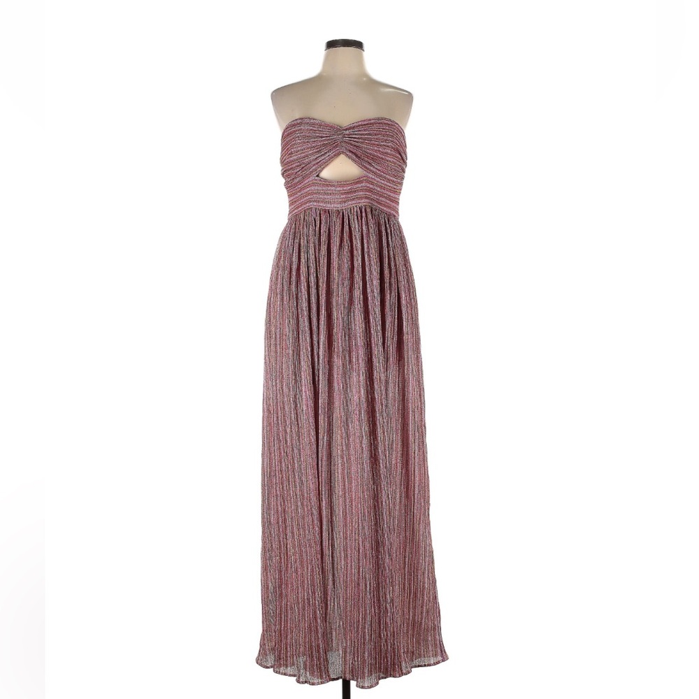 AQUA Metallic Stripe Cutout Gown Rainbow Long Formal Dress Homecoming Prom EUC L - Picture 7 of 9